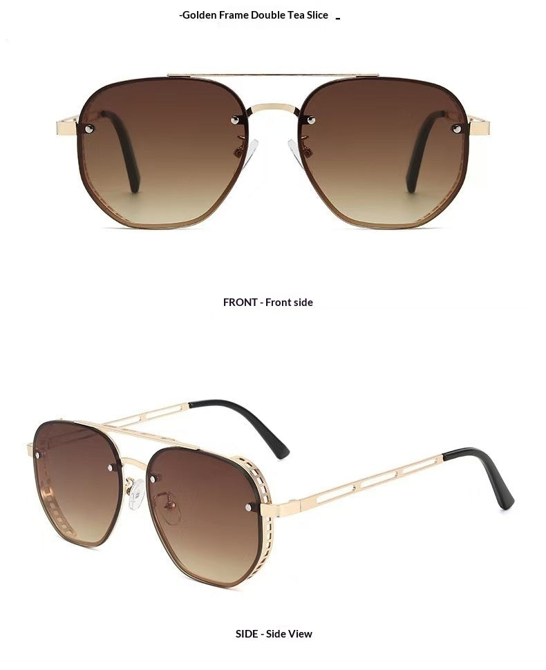 Retro Double-bridge Hollow-out Metal Sunglasses With A Premium, High-end Look