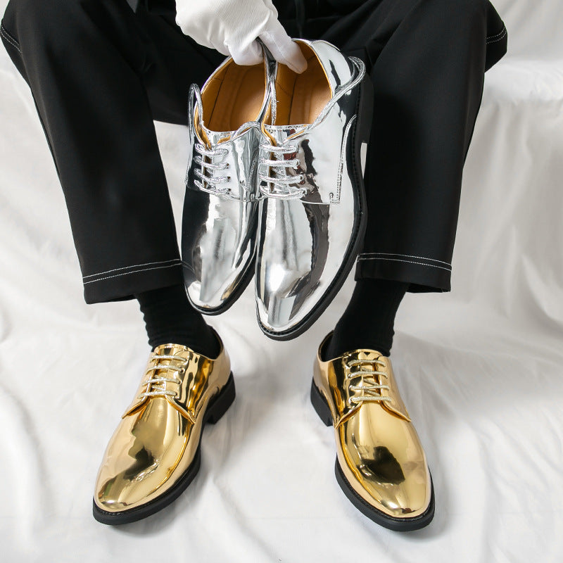Zapatos casuales de cuero brillante con punta puntiaguda para hombre, estilo británico