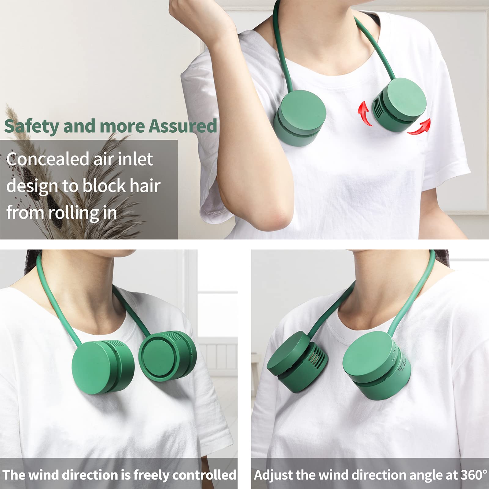 Ventilador de cuello colgante sin hojas, pequeño, USB, portátil, para aromaterapia, eléctrico