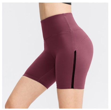 Pantalones cortos deportivos de yoga con doble cara cepillada y efecto descuidado para mujer