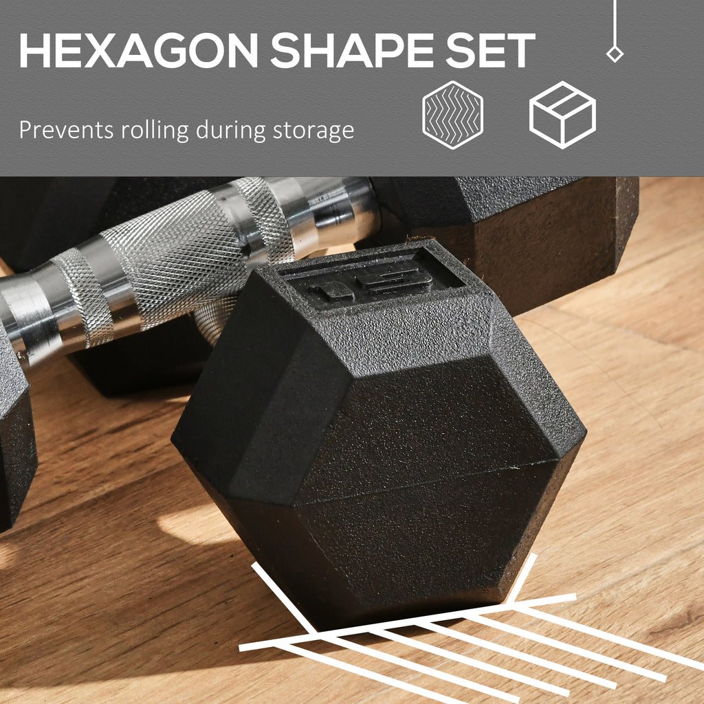 2 x 15lbs Hex Dumbbell Set of 2, Rubber Weights Exercise Fitness Dumbbell with Non-Slip Handles, Anti-roll, for Women or Men Home Gym Workout