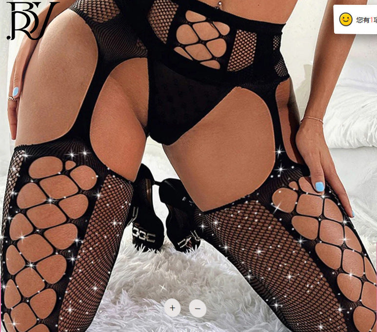 Medias de rejilla ajustadas, elegantes y sexys, con diseño ahuecado en negro.