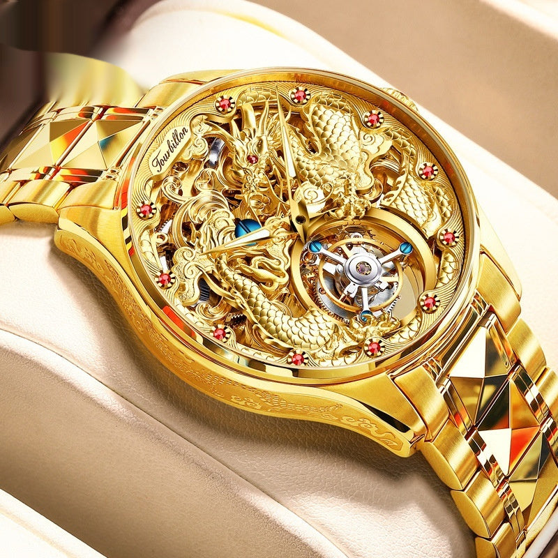 Reloj de lujo dorado resistente al agua para hombre con tourbillon