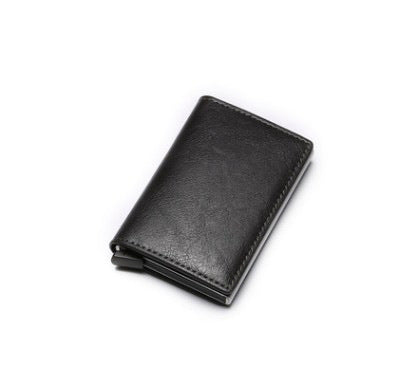 Cartera de cuero sintético para tarjetas de crédito, monedero para negocios, tarjetero RFID, automática, de aleación de aluminio, para hombre