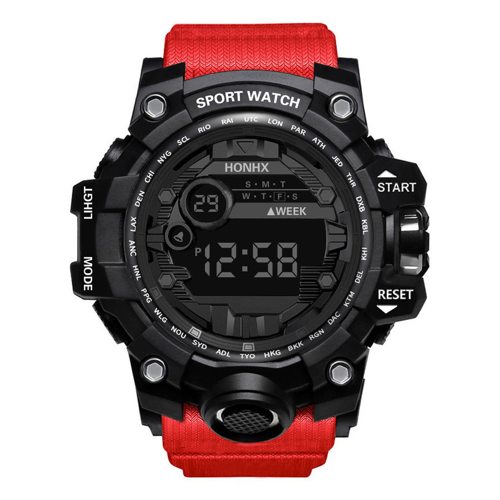 Reloj electrónico luminoso multifuncional deportivo impermeable para hombre