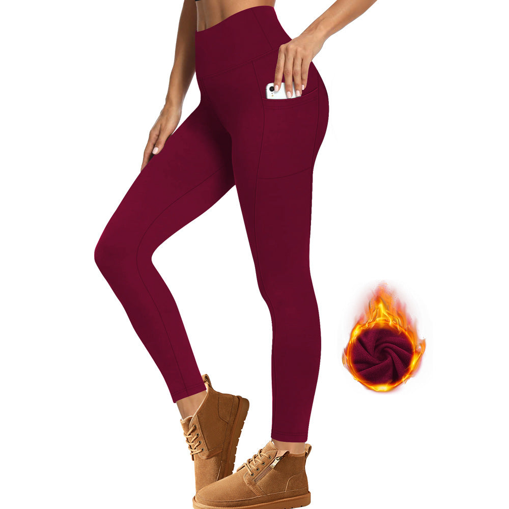 Pantalones de yoga de terciopelo con bolsillos cálidos para otoño e invierno