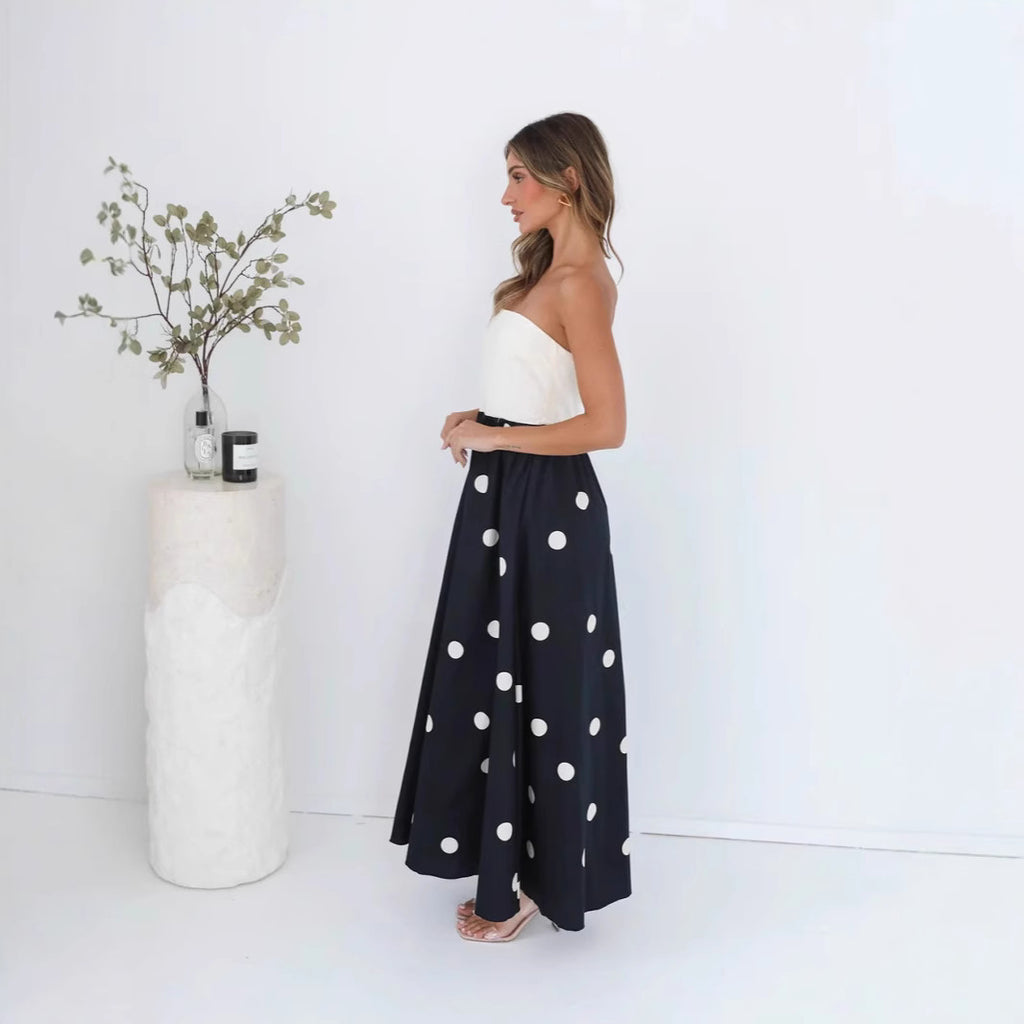 Polka-Dot Print Patchwork Sexy Wrap-Style A-Line Elegant Womens Dress