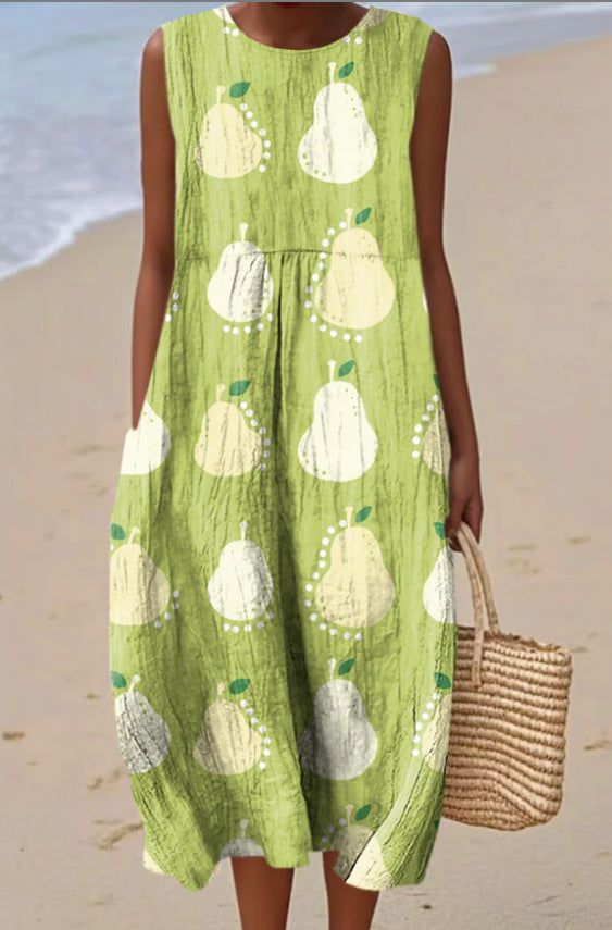Vestido informal estampado sin mangas con bolsillos y un toque sofisticado