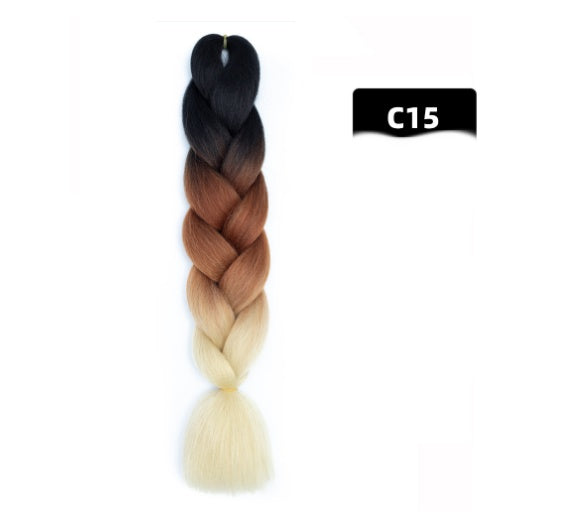 Peluca de seda africana de alta temperatura con fibra química y trenza grande en color degradado