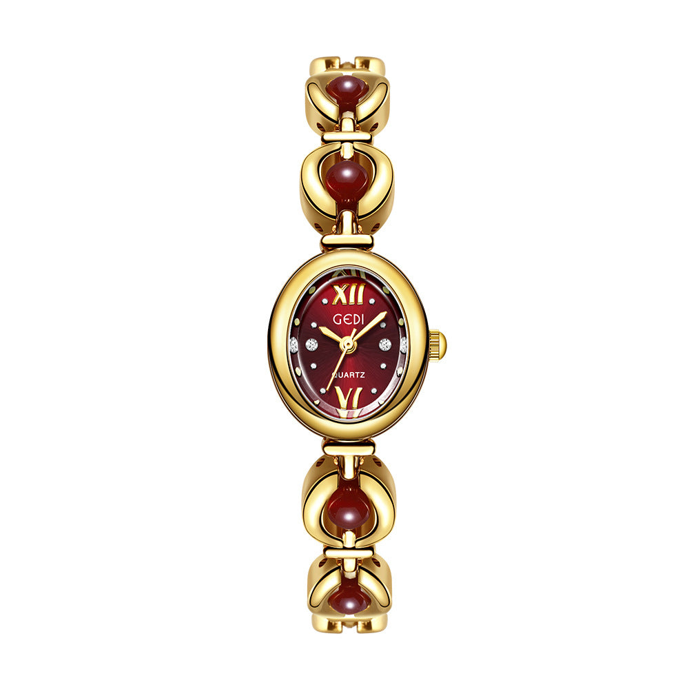 Reloj de pulsera Gedi de estilo nacional con esmeralda, atractivo, de nicho, de alta calidad, ligero, de lujo, con perlas de concha, exquisito reloj de cuarzo para mujer.