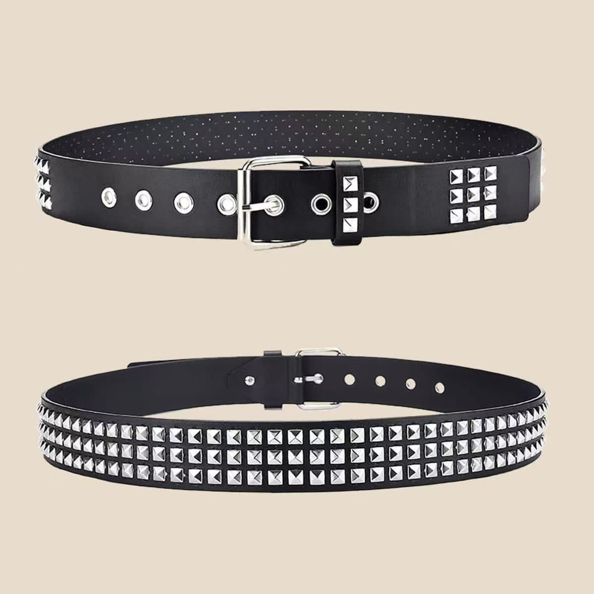 Square Bead Rivet Metal Pyramid Belt