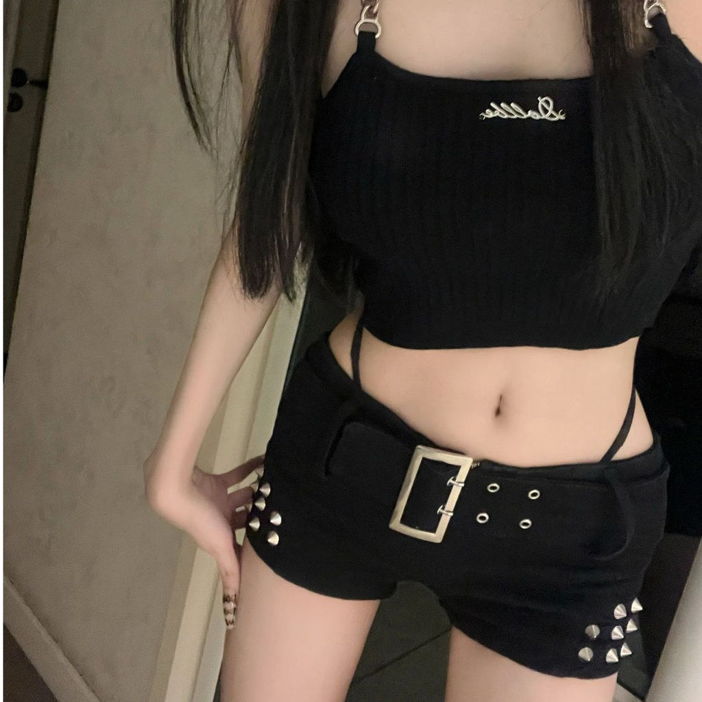 Shorts negros ultracortos de cintura baja que realzan los glúteos y adelgazan para mujer