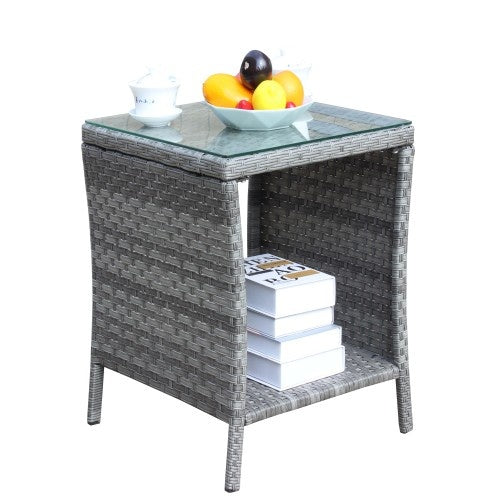 Muebles de exterior para patio, 1 mesa de centro con vidrio templado transparente