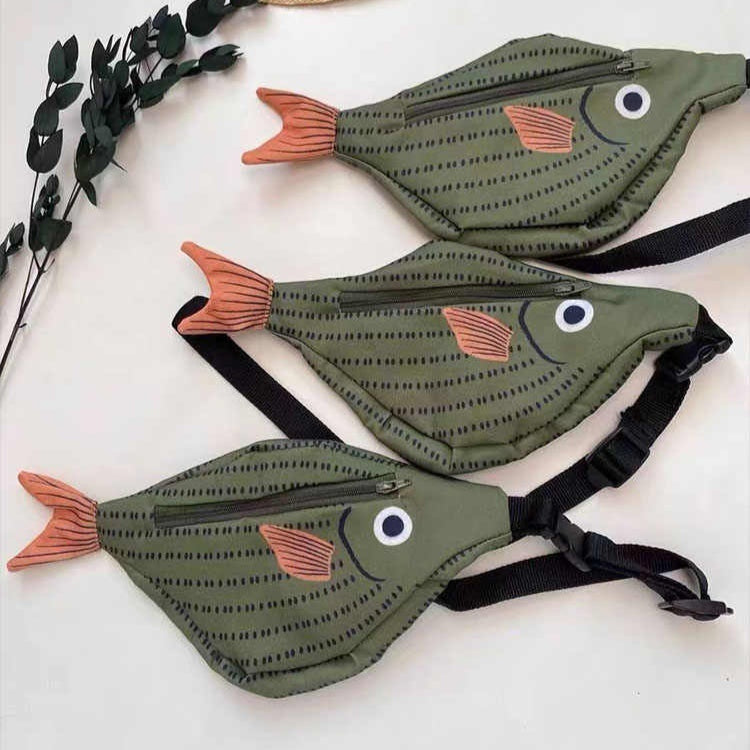 Bolso bandolera infantil estilo pez verde para padres e hijos