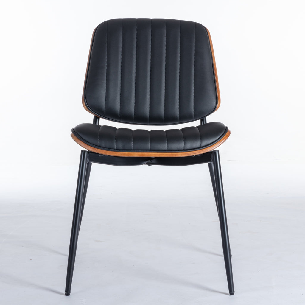 A&A Furniture, Dining Chairs Set Of 2 Mid Century Modern Retro Faux Leather Chair With Walnut Bentwo