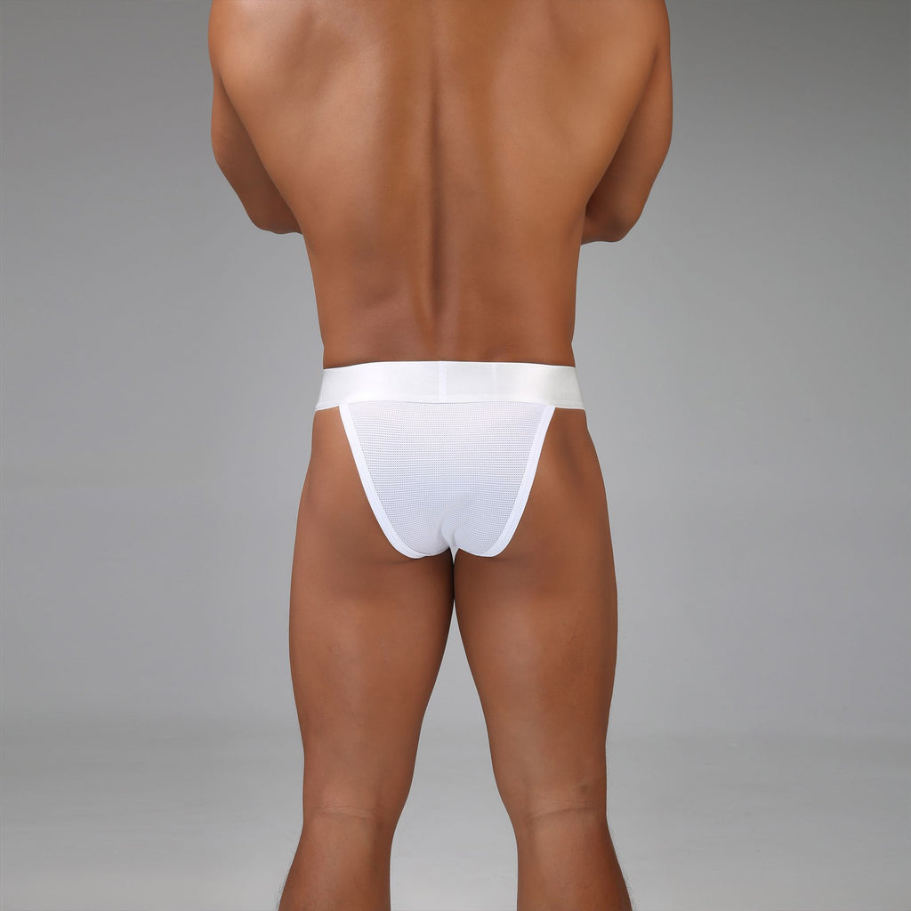 Calzoncillos de malla ultrafinos para hombre con cintura ancha y ajuste semi-ajustado.