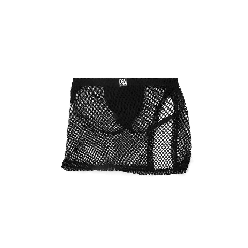 Falda de tanga de malla sexy para hombre con abertura lateral alta y transparente