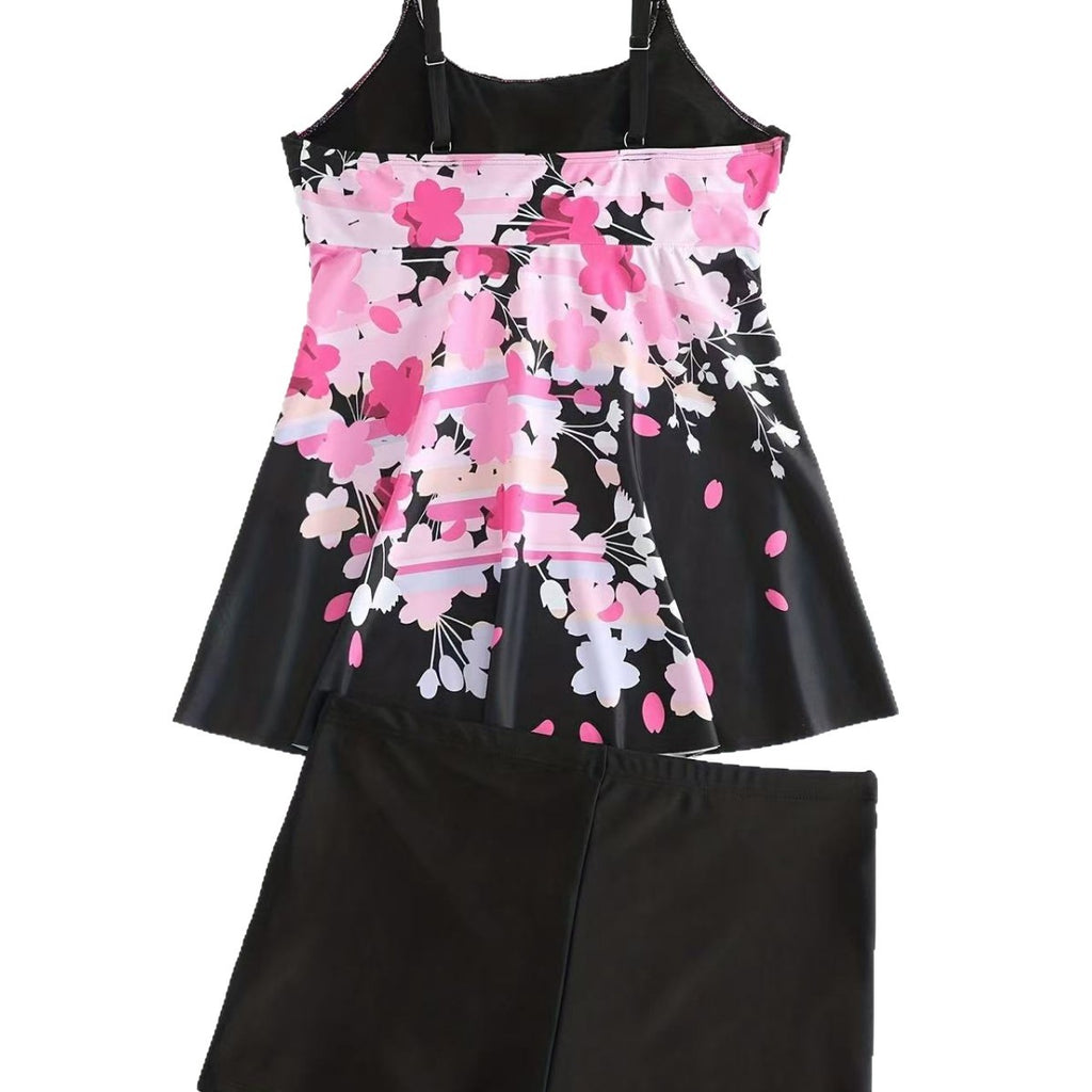 Womens Plus-Size Swimsuit With Printed Straps And Boxer Briefs