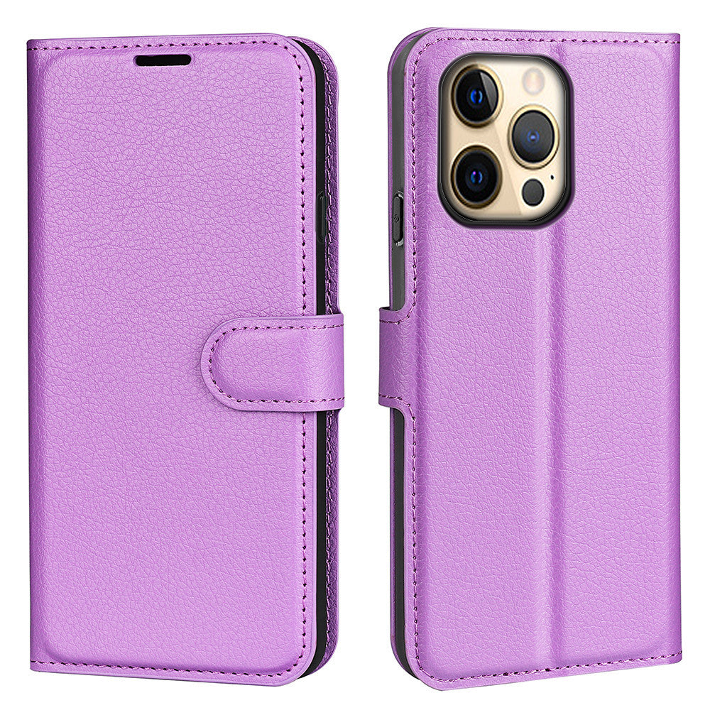 Funda para teléfono con ranura para tarjeta abatible y estampado de lichi