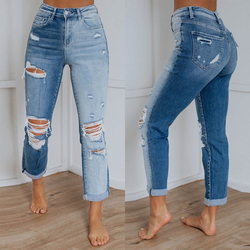 Vaqueros rotos con efecto degradado lavado para mujer: estilo vanguardista