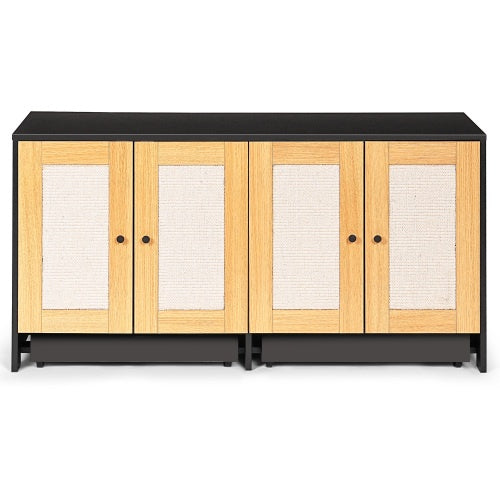 Recinto para arenero doble, para 2 gatos, mueble oculto con puertas de ratán, 121 cm de largo x 59 cm de ancho x 55 cm de alto, color negro