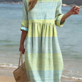 Women's Loose Round Neck Fashion Premium Long Sleeve Printed Dress