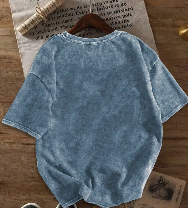 Pure Cotton Batik, Washed And Aged, With A Snowflake Print, Short Sleeves