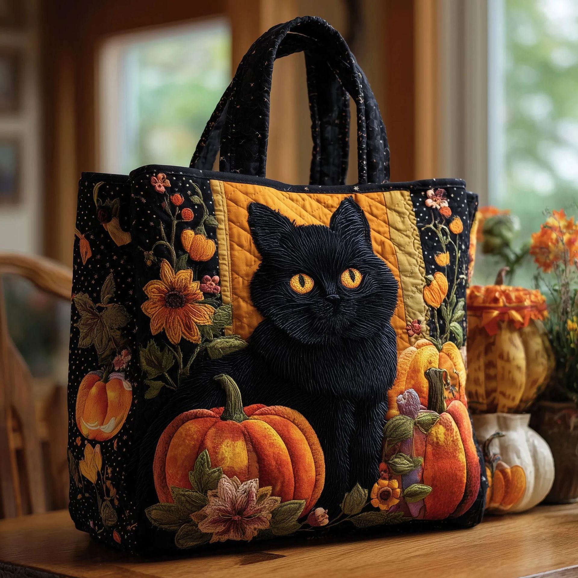 Bolso tote creativo de gran capacidad con impresión digital y bordado acolchado.