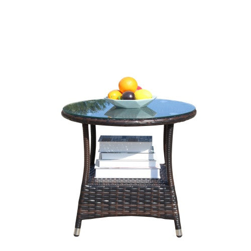 Muebles de exterior para patio, 1 mesa de centro redonda con vidrio templado transparente