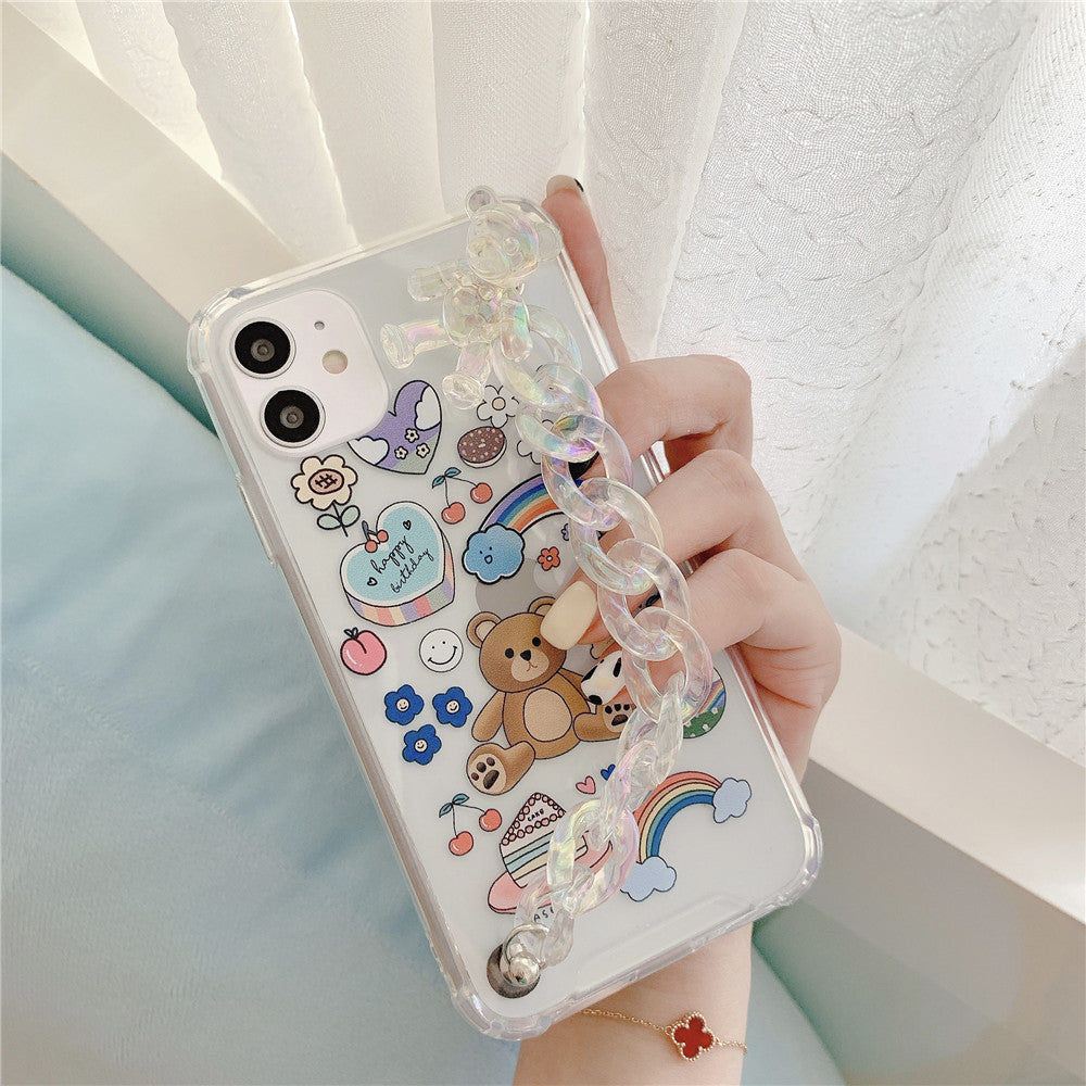 Funda protectora para teléfono móvil con cadena de oso