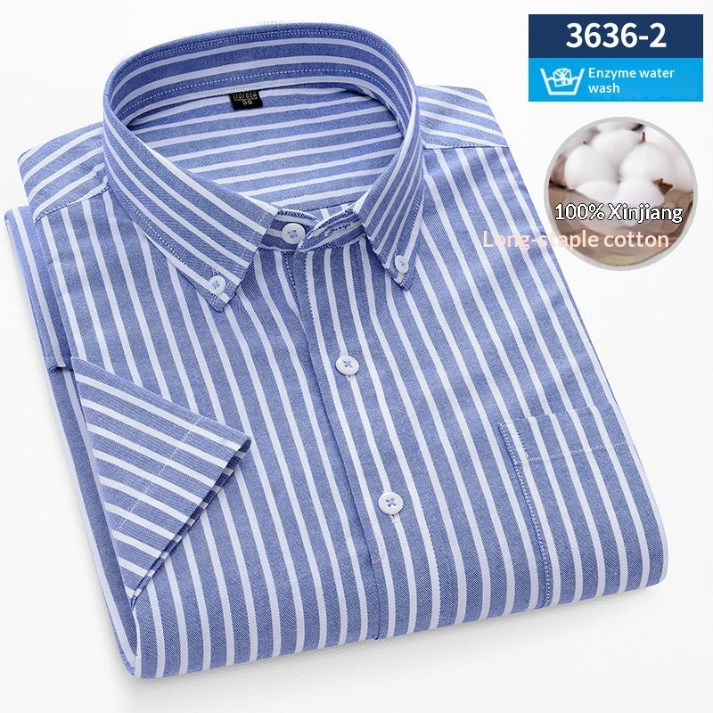 Men's Cotton Plaid Oxford Stripe Shirt