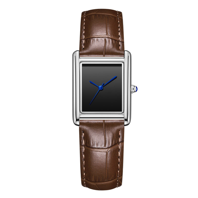 Reloj de pulsera de cuero para parejas, sencillo, cuadrado, para estudiantes, resistente al agua.