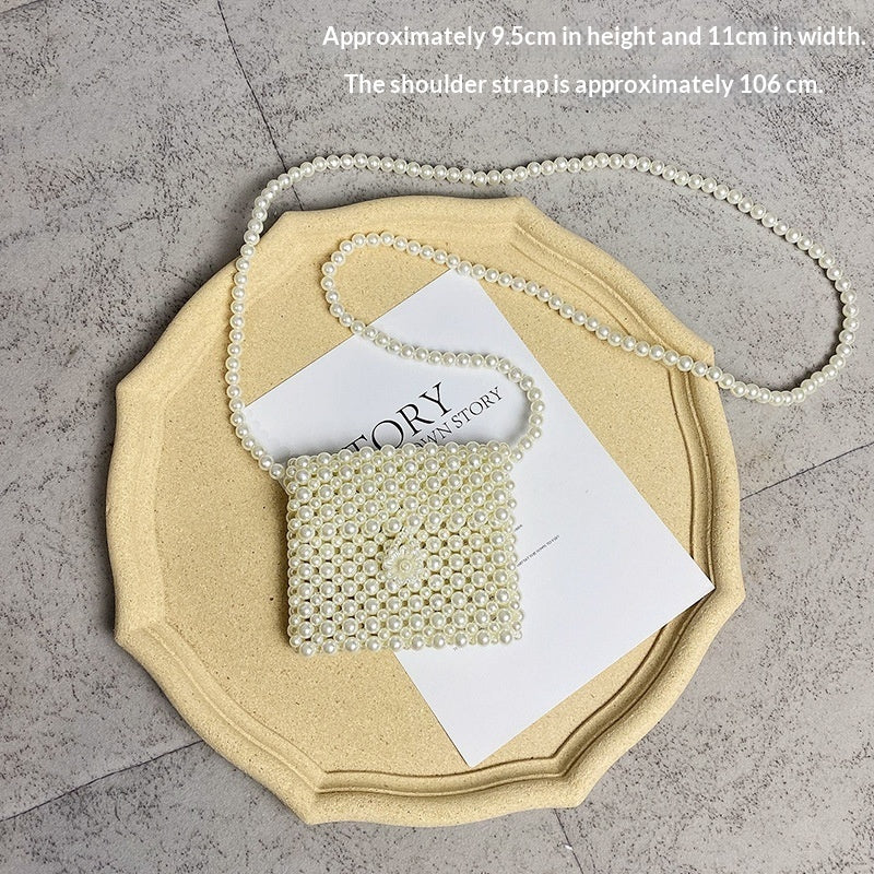 Bolso bandolera de verano versátil, mini, retro, tejido a mano con perlas