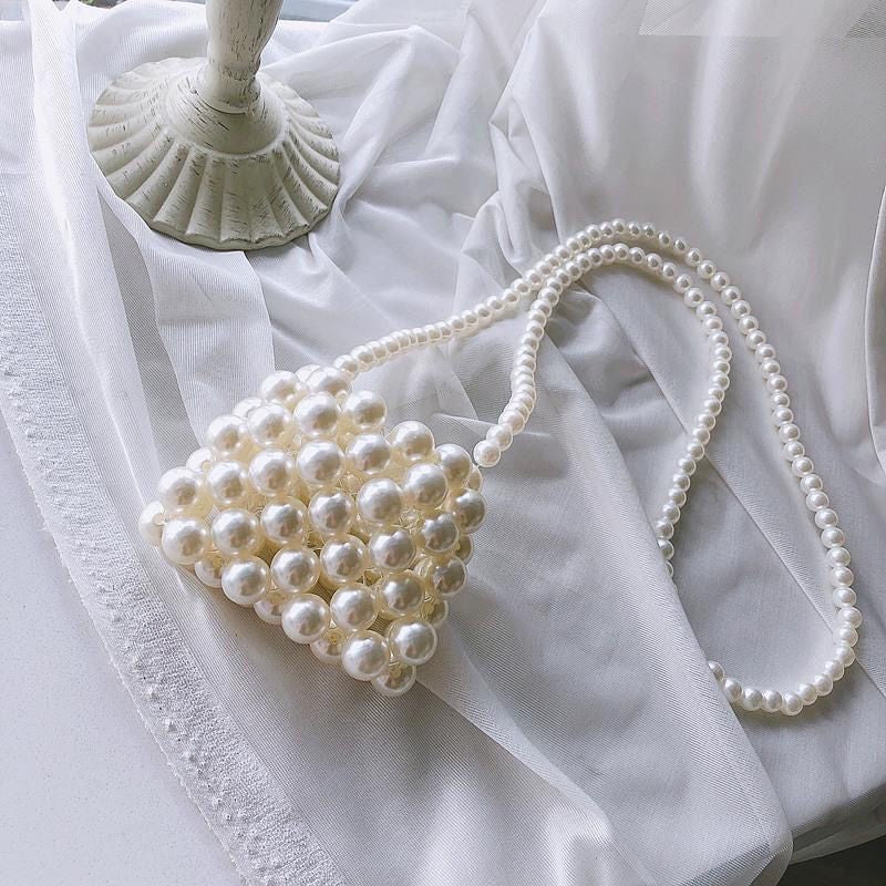 Bolso bandolera de verano versátil, mini, retro, tejido a mano con perlas