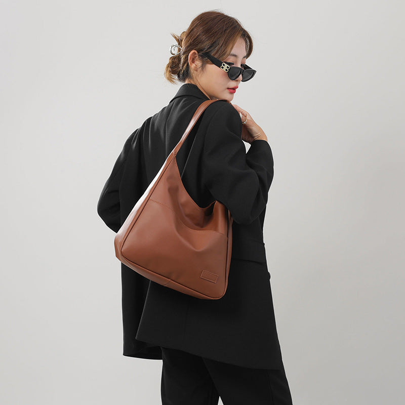 Bolso tote informal sencillo con textura de color sólido, estilo retro, de gran capacidad