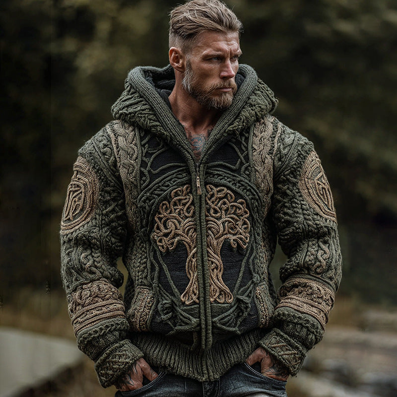Sudadera con capucha informal estampada con dos bolsillos y cremallera para hombre