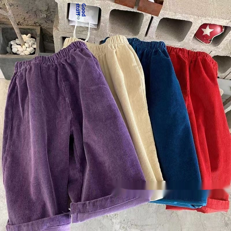 Pantalones acampanados cálidos de estilo coreano para niñas, pantalones largos de pana con forro polar para bebés.