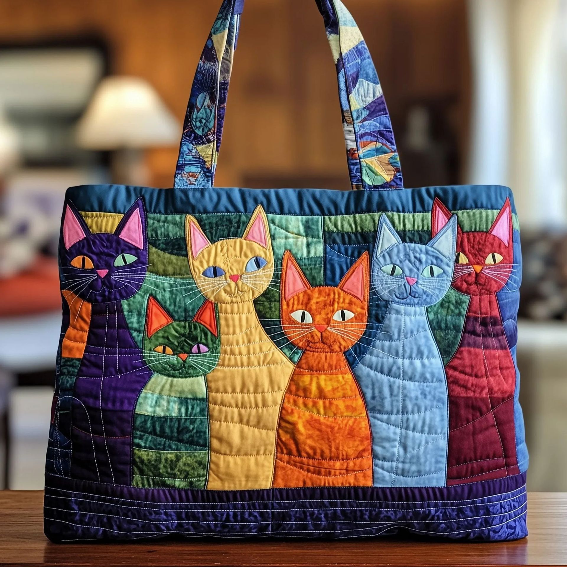 Bolso tote creativo de gran capacidad con impresión digital y bordado acolchado.