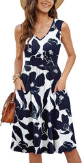 Vestido informal de mujer con cuello en V y bolsillos florales para vacaciones