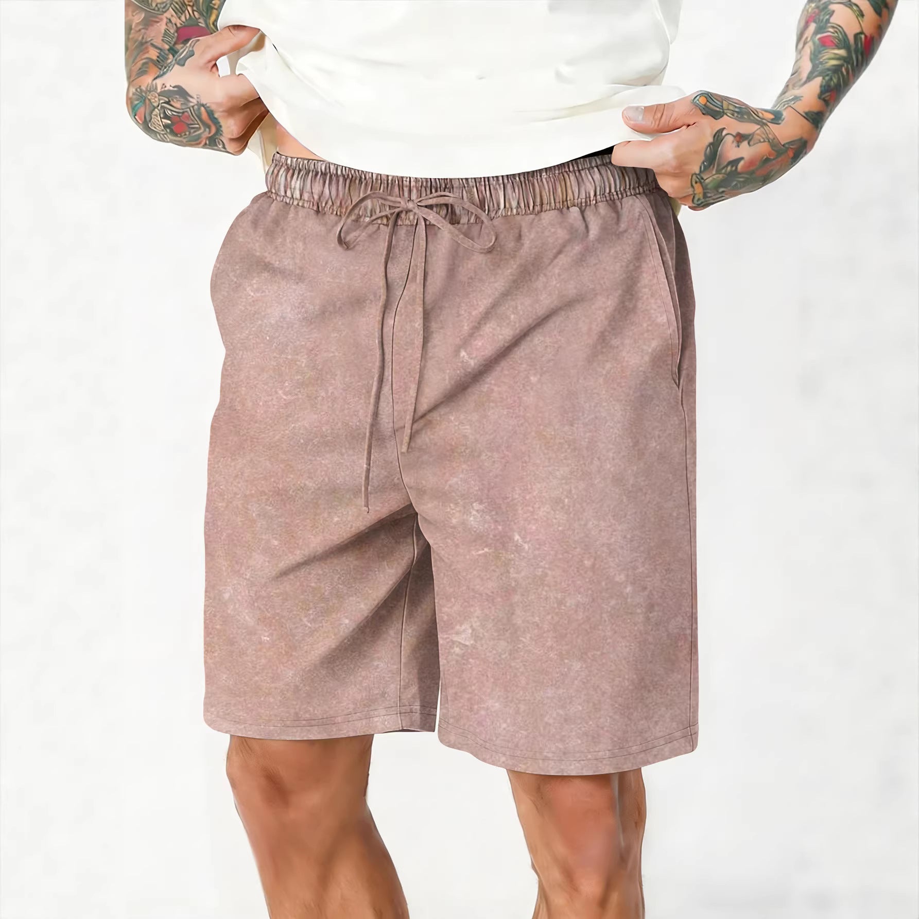 Pantalones cortos casuales de corte relajado para hombre, lavados y desgastados