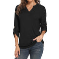 V-neck Shirt Three-quarter-length Rolled Sleeves Fitted Waist Top T-shirt