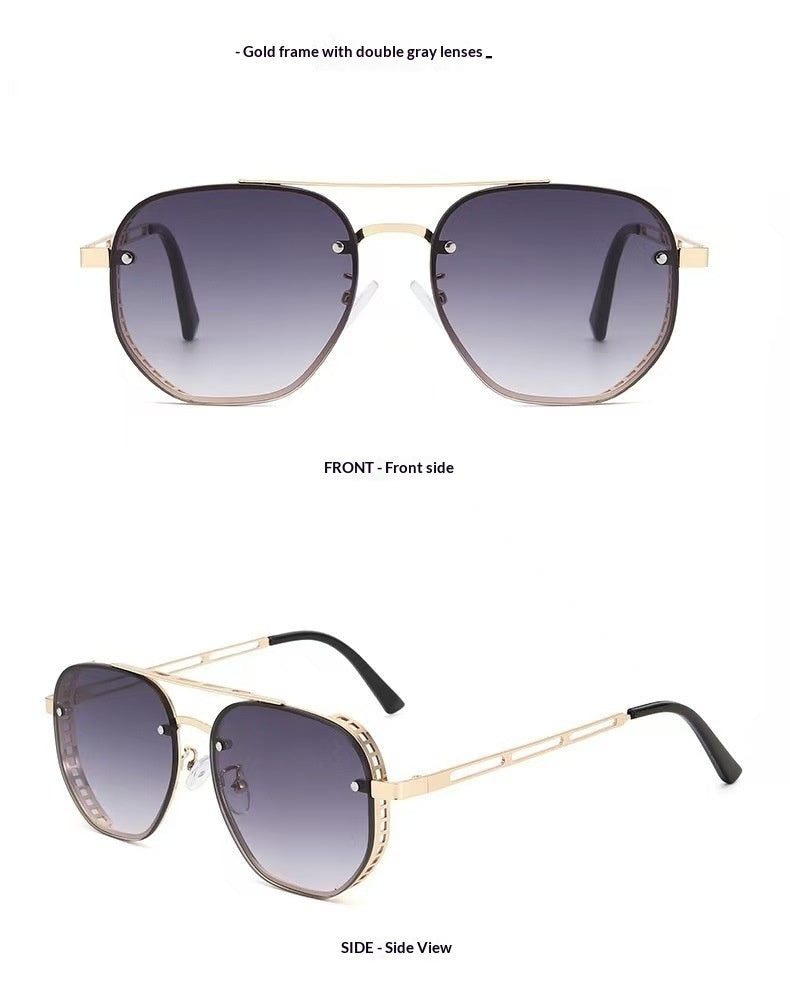 Retro Double-bridge Hollow-out Metal Sunglasses With A Premium, High-end Look