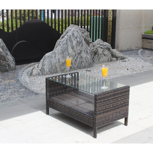 Mesa de centro para muebles de patio al aire libre con vidrio templado transparente