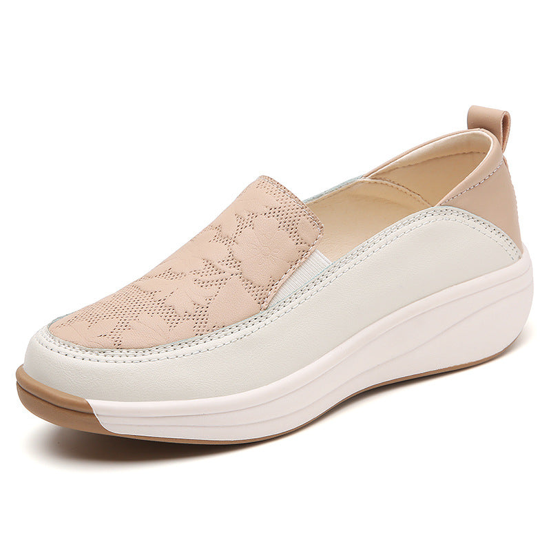Zapatillas blancas de suela gruesa para mujer con tacón alto y estilo slip-on