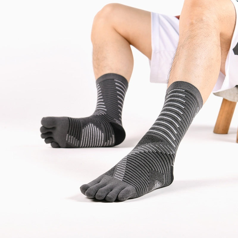 Calcetines antideslizantes de cinco dedos para hombre, de media pantorrilla, para correr maratones al aire libre
