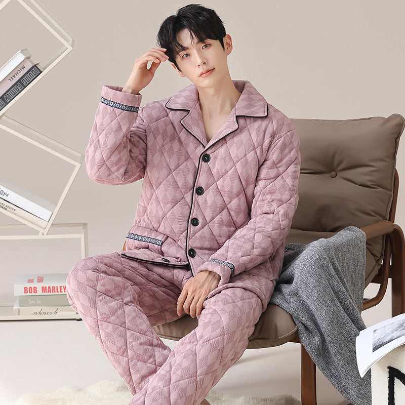 Ropa de estar por casa acolchada de tres capas para hombre, ideal para otoño e invierno, tanto en interiores como en exteriores.