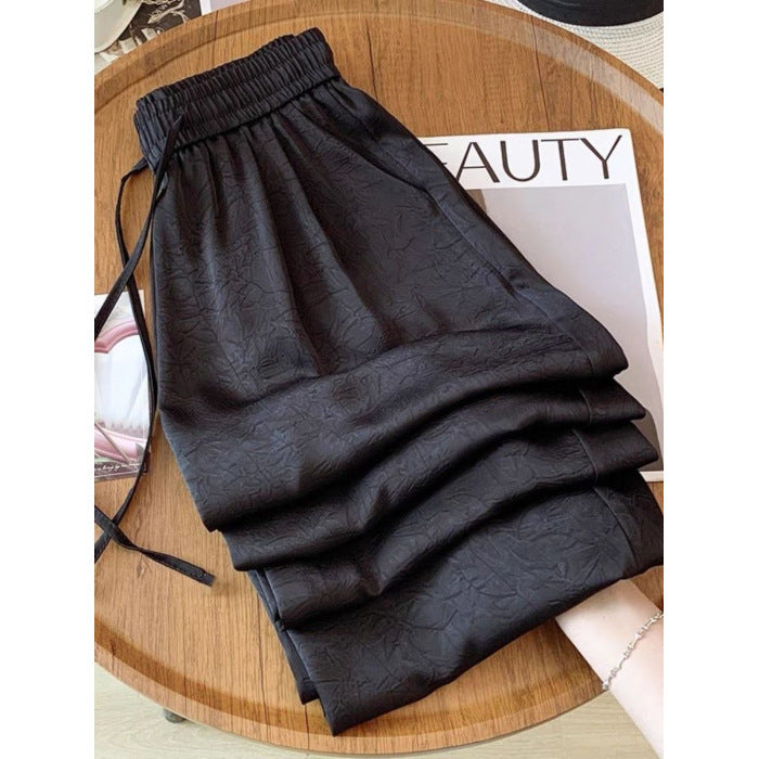 Slimming Printed Ice Silk Satin Pants