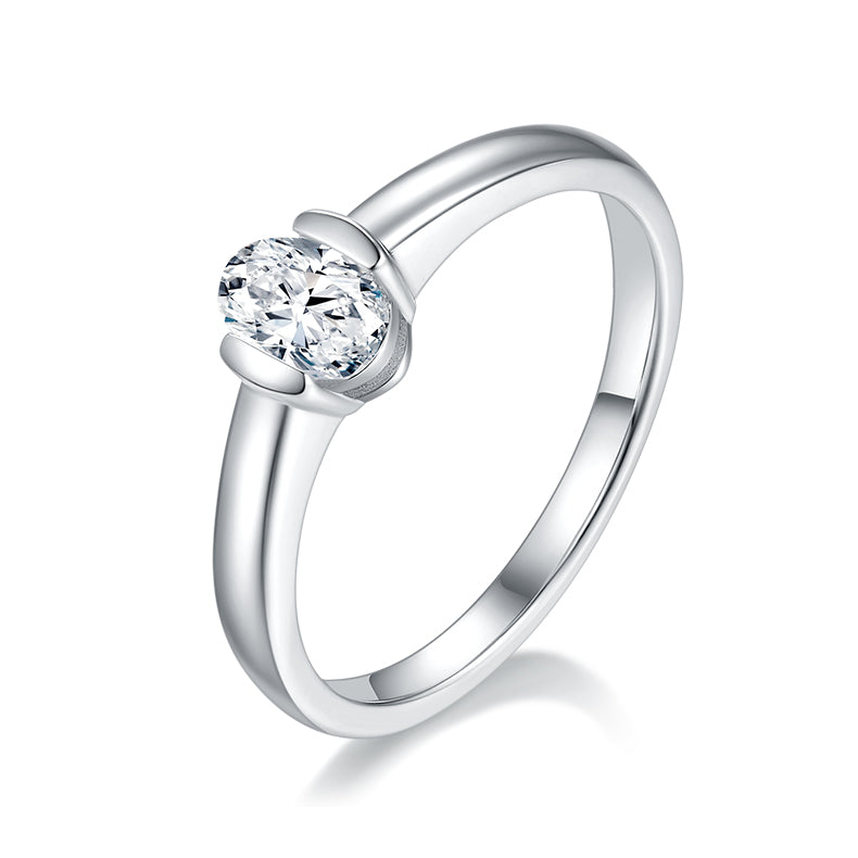 Egg-shaped Moissanite Set With Top-quality Moissanite Luxury, Fashionable And Light Luxury Jewelry Silver Ring S925 Silver Plated With Platinum