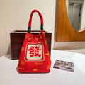 Bolso tote de punto rojo para mujer con cierre magnético y gran capacidad.