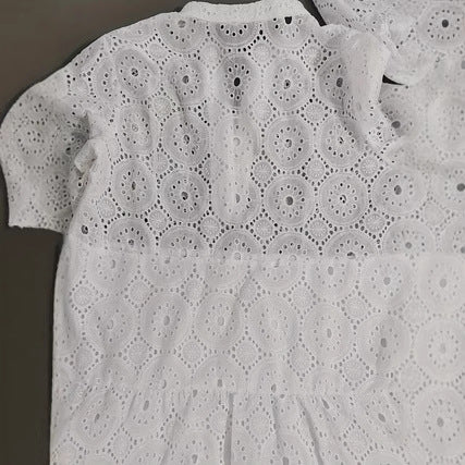 Womens Loose V-Neck Hollow-Out Lace Floral Dress